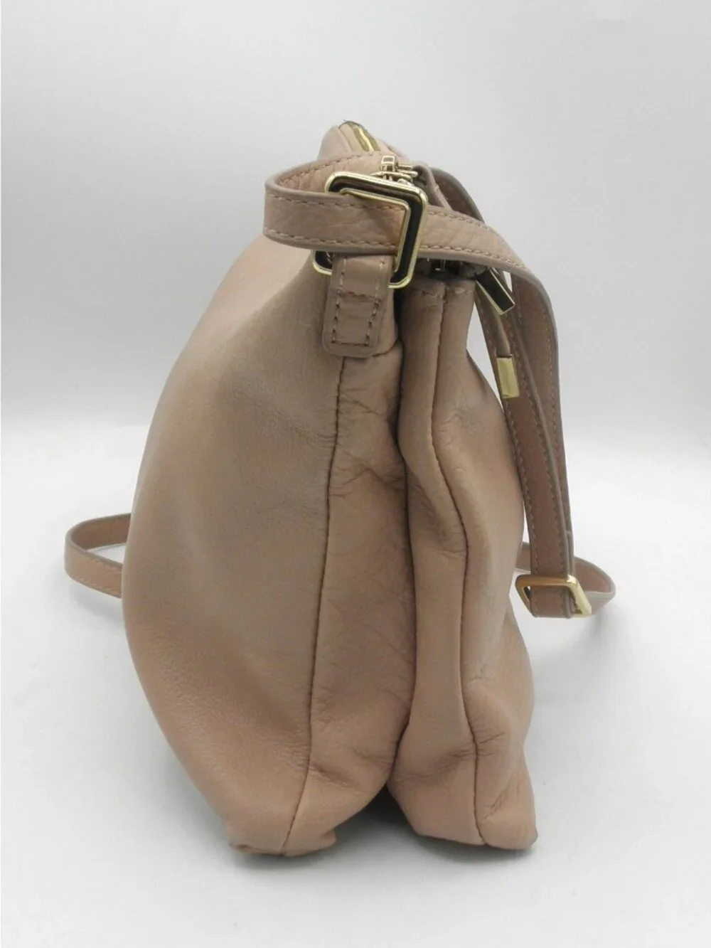 Margot Peach Blush Leather Double Top Zip Crossbody Shoulder Bag Genuine Leather - Picture 4 of 16